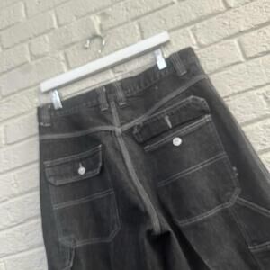 Risk Jeans Men 34x34 Black Distress Wide Leg Baggy Y2K 90s Streetwear Denim VTG‎